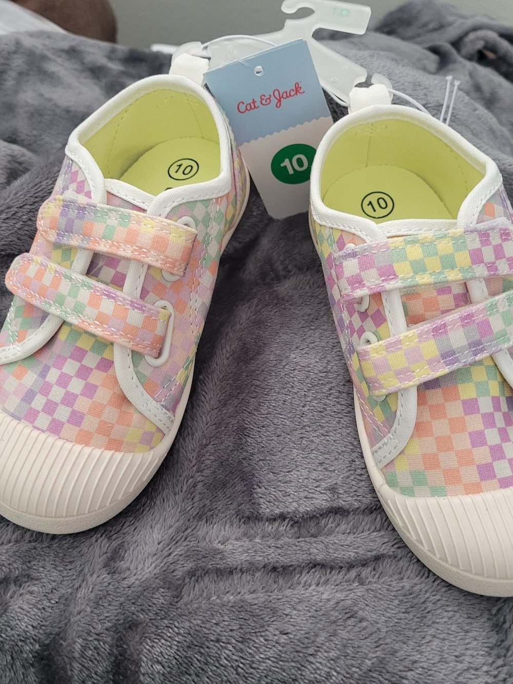 Cat & Jack Pastel Checker Velcro Kids Sneakers - Size 10